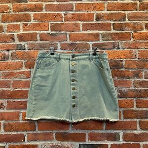 Green Button-Front Denim Skirt